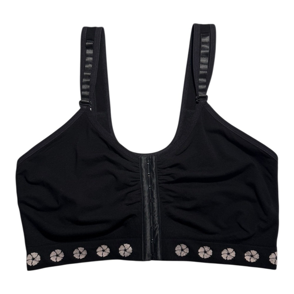 Spiritual Gangster Black Seamless Front Closure Bra M L Flower‎ Detail